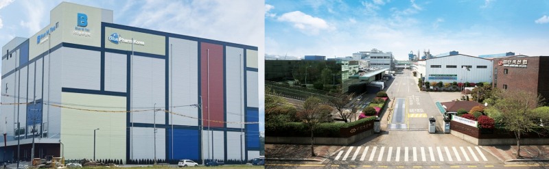 블루엠텍 물류센터(왼쪽)와 DS단석 본사 전경. /사진 = 각 사 누리집 갈무리