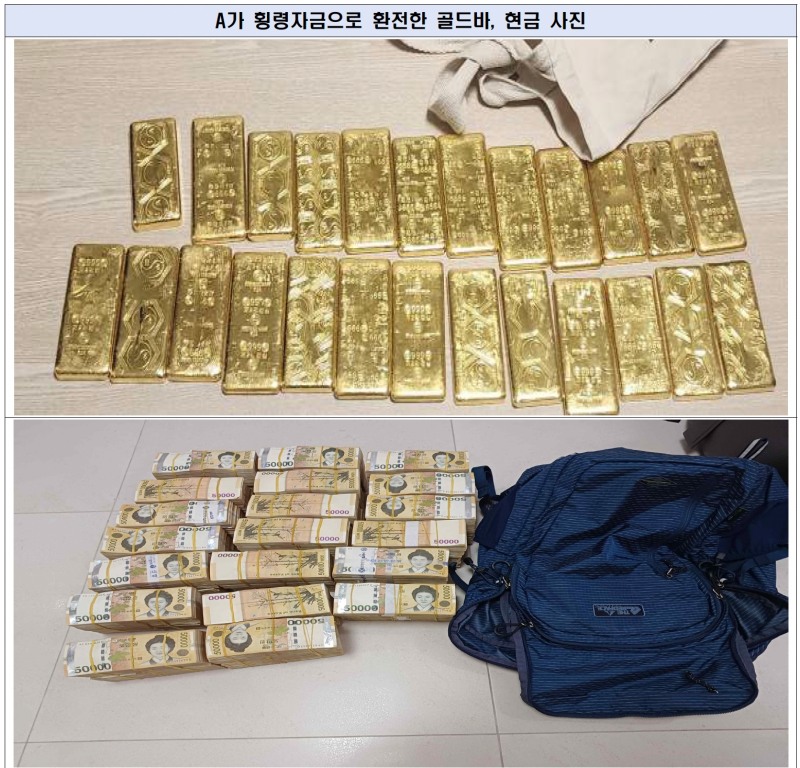 검찰이 확보한 경남은행 직원이 횡령자금으로 환전한 골드바와 현금 사진. /사진제공=검찰