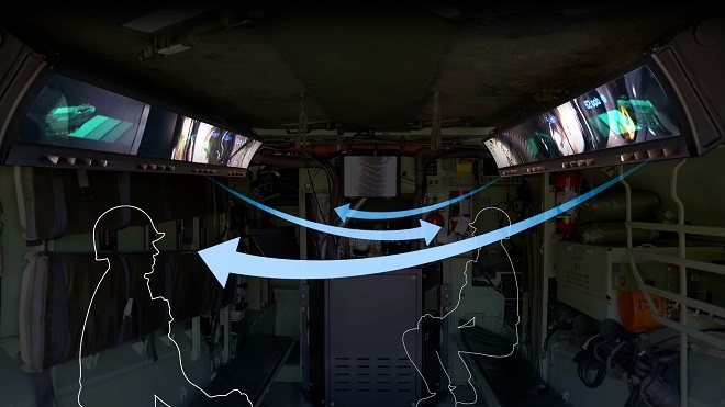 대모비스가 해병대 상륙돌격장갑차에 적용한 멀미저감 기술은 디스플레이(시각)와 공조 장치(촉각)를 사용해 탑승객의 감각에 자극을 주고 멀미를 최소화한다. 사진=현대모비스