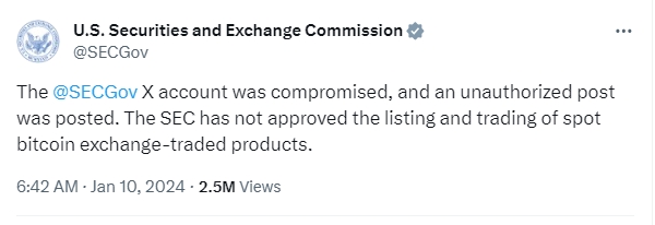 자료출처= 미국 SEC X 계정(옛 트위터) 갈무리(2024.1.10)