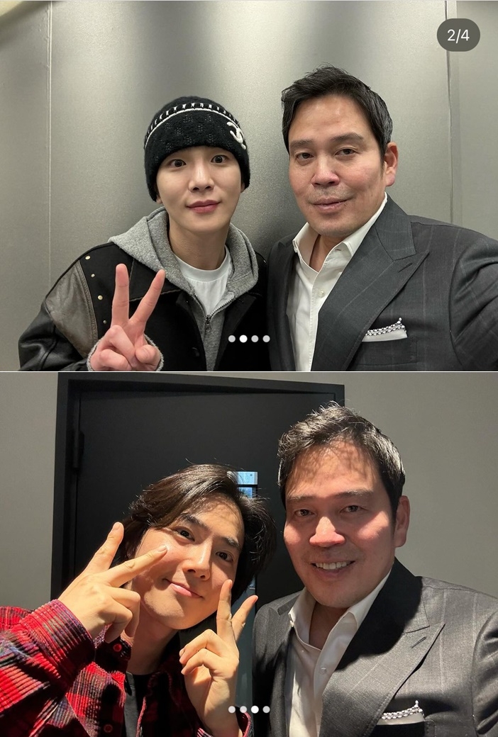 정 부회장이 샤이니 키와 엑소 수호와 찍은 사진을 게재했다. /사진=정용진 인스타그램