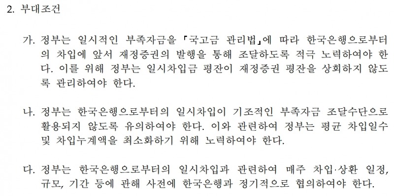 자료출처= 한국은행 금융통화위원회 '2024년도 의안 제2호 - 2024년도 한국은행의 대정부 일시대출금 한도 및 대출조건 결정(안)' 내용 일부 갈무리(2024.01.11)