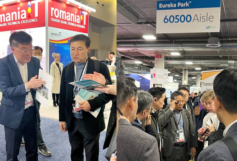 현지시각 9일부터 12일까지 미국 라스베이거스에서 열린 CES 2024에 참관한 고병일 광주은행장(왼쪽)과 백종일 전북은행장(오른쪽). /사진제공=각사