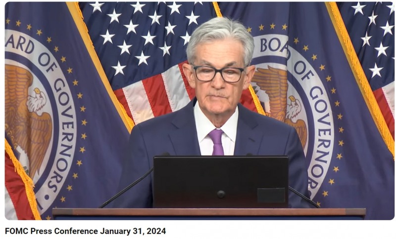 제롬 파월 미국 연준(Fed) 의장 기자회견(2024.01.31) / 사진출처= Federal Reserve 유튜브 채널 갈무리