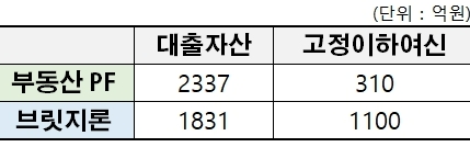 KB저축은행 부동산 관련 대출자산과 고정이하여신으로 분류된 대출금. /표=신혜주 기자