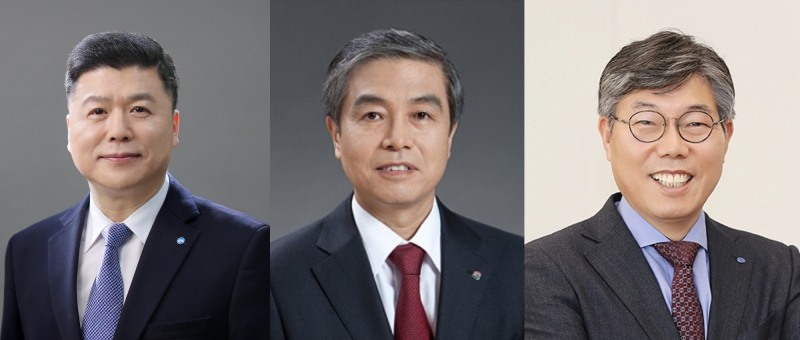 권광석 전 우리은행장(왼쪽)과 김옥찬 전 홈앤쇼핑 대표(가운데), 황병우 DGB대구은행장. /사진제공=각사