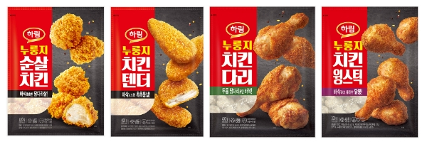 종합식품기업 하림은 신제품 ‘누룽지 치킨’ 4종(▲누룽지 순살치킨 ▲누룽지 치킨텐더 ▲누룽지 치킨다리 ▲누룽지 치킨 윙스틱)을 22일 선보였다. 누룽지와 현미 가루를 입혀 튀겨 씹자마자 느껴지는 바삭함과 고소한 풍미가 특징이다. /사진=하림