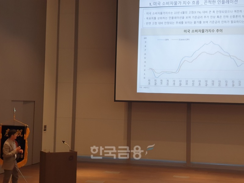 오건영 신한은행 자산관리사업부 팀장은 17일 서울 대신파이낸스센터에서 한국금융산학학회 주최로 열린 '한국금융시장 진단' 포럼에서 미국 금리에 대해 발표를 했다. / 사진= 한국금융신문(2024.06.17)
