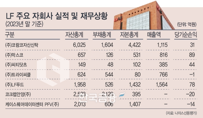 LF 주요 자회사 실적 및 재무상황./출처=나이스신용평가