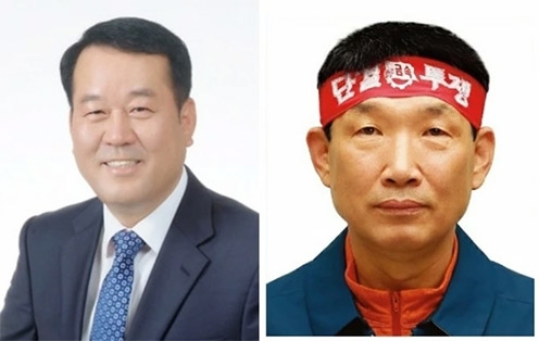 현대차 이동석 사장(왼쪽)과 금속노조 문용문 현대차지부장.