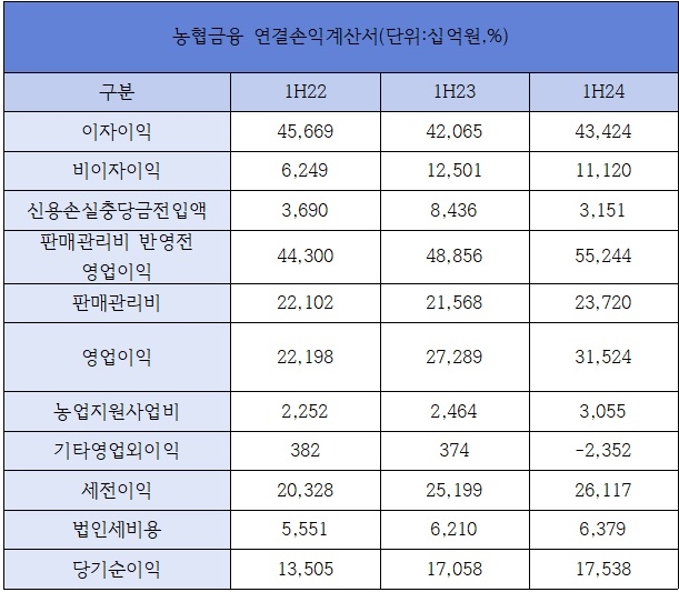 농협금융지주 연결손익계산서 /자료제공=농협금융지주 제공
