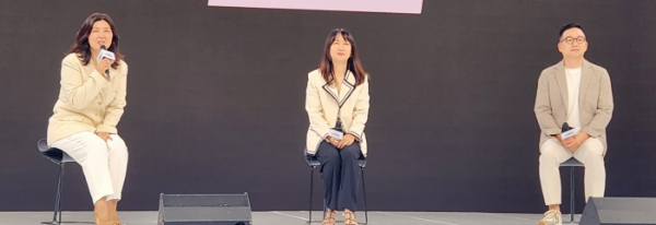 왼쪽부터 김지현 CJ ENM 커머스 부문 성장추진실장, 정미정 CJ ENM 커머스 부문 최고마케팅책임자(CMO), 성동훈 이커머스사업부장. /사진=손원태기자