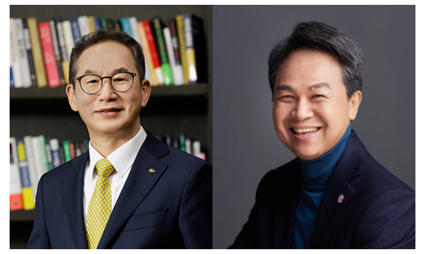 From left, Yang Jong-hee, Chairman & CEO of KB Financial Group, and Jin Ok-dong, Chairman & CEO of Shinhan Financial Group / Photo by each company