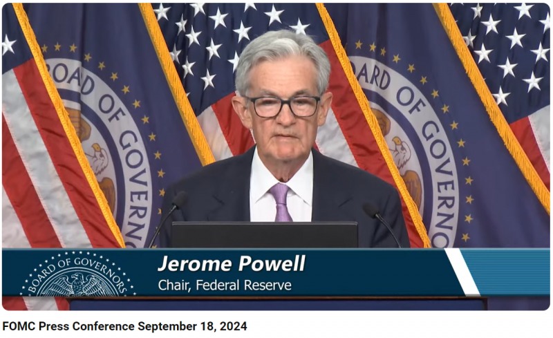 제롬 파월 미국 연준(Fed) 의장 기자회견(2024.09.18) / 사진출처= Federal Reserve 유튜브 채널 갈무리