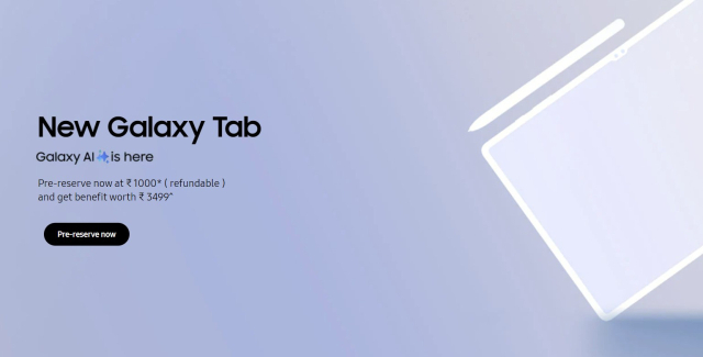 Samsung Electronics 'Galaxy Tab S10' pre-order electronics 'Galaxy Tab S10' pre-booking page. / Photo = Samsung Electronics India website