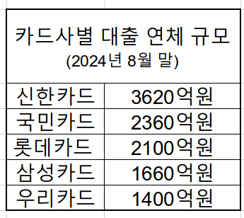 카드사별 대출 연체 규모 / 출처 = 강민국 의원실