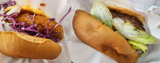 11일 찾은 서울 성수동 롯데리아 창립 45주년 팝업(리아’s 버거 아트 뮤지엄) 모습. 롯데리아가 현재 개발중인 신메뉴 '통살가득새우버거'·'김치불고기버거'. /사진=손원태기자