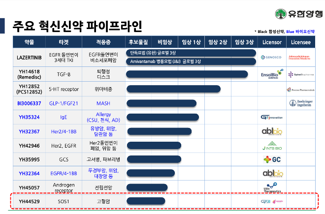 유한양행 주요 혁신신약 파이프라인. /사진제공=유한양행 IR자료 캡처