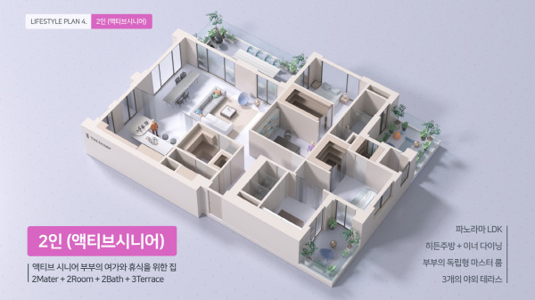 ▲ 포스코이앤씨가 개발한 2인 시니어 가족 전용 아파트 평면 이미지./사진제공 = 포스코이앤씨