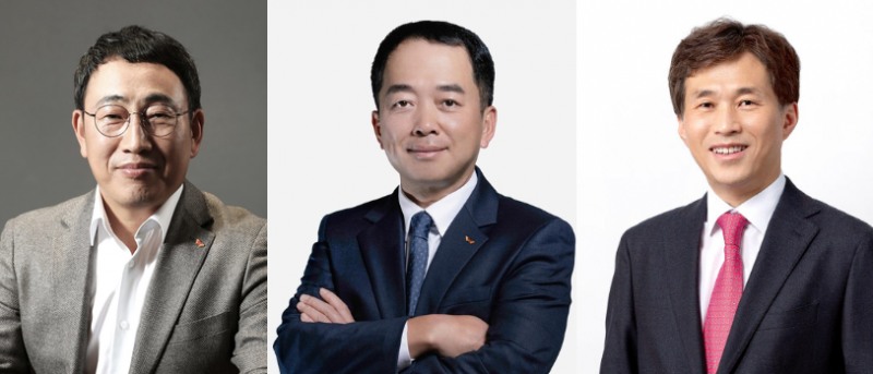 2025년 유임에 성공한 (왼쪽부터) 유영상 SKT 대표, 한명진 SK스퀘어 대표, 곽노정 SK하이닉스 대표. / 사진=각사