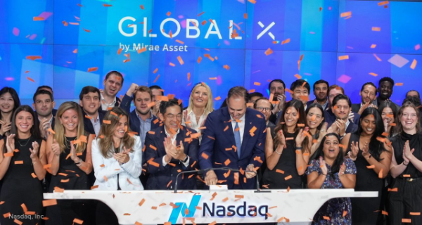 7월 Global X의 미국 현지 ETF 총 운용자산 500억 달러 돌파 기념 나스닥 오프닝벨 세레모니. / 사진제공= 미래에셋자산운용(2024)