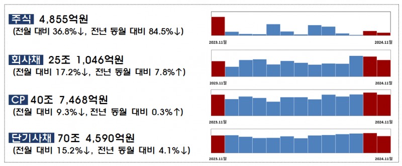 2024년 11월중 기업의 직접금융 조달실적 / 자료제공= 금융감독원(2024.12.23)