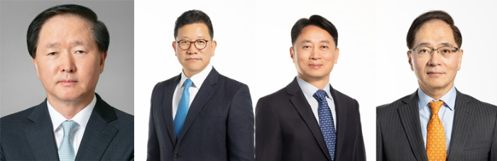 Hanjin Group's regular executive changes. From left, Korean Air Vice Chairman Woo Kee-hong, Asiana Airlines Vice President Song Bo-young, Air Busan CEO Jung Byung-sub, and Air Seoul CEO Kim Joong-ho. /Photo=Hanjin Group