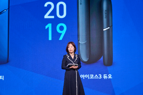 윤희경 한국필립모리스 대표가 5일 서울 중구 롯데호텔에서 열린 ‘아이코스 일루마 i(IQOS ILUMA i)’ 신제품 기자간담회에서 발언하고 있다. /사진=손원태기자