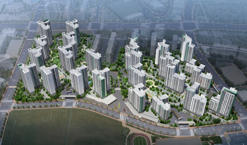 영통 푸르지오 트레센츠와 영통 푸르지오 파인베르의 전체 조감도. / 사진제공=대우건설