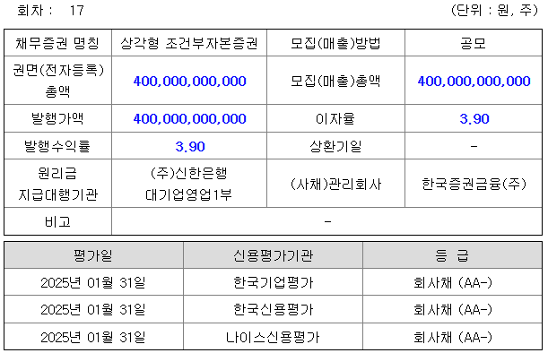 신한금융지주 신종자본증권 발행 조건 확정 공시 발췌 / 자료 = 금융감독원 전자공시시스템