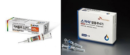 ▲ GC녹십자 지씨플루(왼쪽)와 SK바이오사이언스의 스카이셀플루. 사진제공 = 각 사