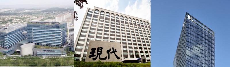 삼성물산 건설부문 사옥(왼쪽), 현대건설 사옥(가운데), DL이앤씨 사옥 / 사진제공=각 사