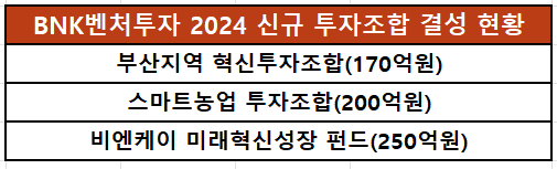BNK벤처투자 2024 신규 투자조합 결성 현황/출처=BNK벤처투자