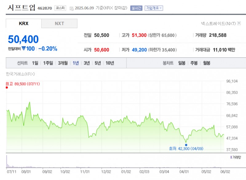 시프트업 지난해 7월 11일 상장 이후 주가 추이. / 사진=네이버페이증권 캡처