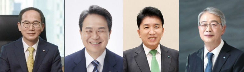 (왼쪽부터) 양종희 KB금융그룹 회장, 진옥동 신한금융그룹 회장, 함영주 하나금융그룹 회장, 임종룡 우리금융그룹 회장 / 사진제공 = 각 사