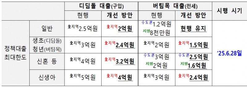 정책대출 최대한도 변경안