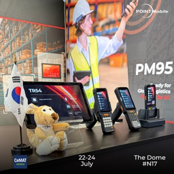 포인트모바일이 ‘CeMAT AU 2025’에서 PM95, TR54, PM68 등 최신 엔터프라이즈 모바일 디바이스를 선보였다. ⓒ 포인트모바일