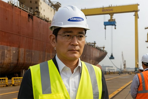 삼성중공업 거제조선소를 방문한 이재용 삼성전자 회장을 인공지능(AI)으로 구현한 모습. /이미지=챗GPT