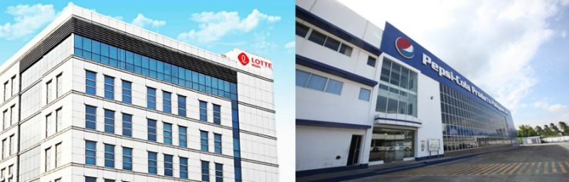 롯데웰푸드 인도 본사와 롯데칠성음료 필리핀펩시 공장 전경. /사진=롯데웰푸드·롯데칠성음료