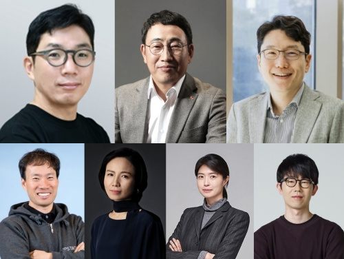 (왼쪽 상단부터 시계 방향으로) 김유원 네이버클라우드 대표, 유영상 SK텔레콤 대표, 임우형 LG경영개발원 AI연구원 원장, 강대현 넥슨코리아 대표, 정신아 카카오 대표, 이연수 NC AI 대표, 김성훈 업스테이지 대표. / 사진=각 사