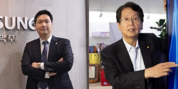 나원균 동성제약 대표(왼쪽)와 이양구 전 동성제약 회장. /사진=동성제약