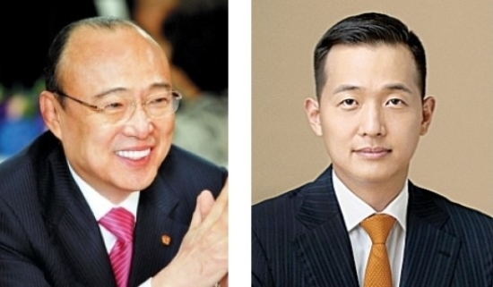 한화 김승연 회장(왼쪽)과 김동관 부회장
