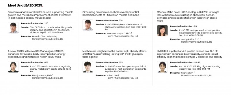 한미약품이 유럽당뇨병학회(EASD) 2025에서 발표하는 주요 연구 초록 소개. /사진=한미약품