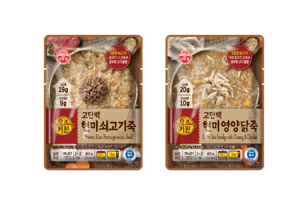 오뚜기(대표 황성만)가 오즈키친 ‘고단백 현미죽’ 2종(현미영양닭죽, 현미쇠고기죽)을 출시했다고 8일 밝혔다. /사진=오뚜기