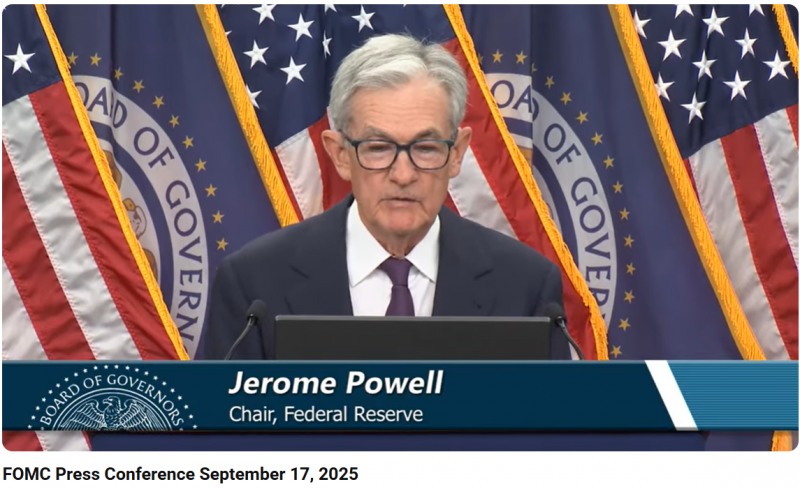 제롬 파월 미국 연준(Fed) 의장 기자회견(2025.09.17) / 사진출처= Federal Reserve 유튜브 채널 갈무리