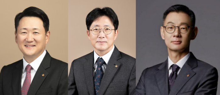 (왼쪽부터) ㈜한화 건설부문 김우석 대표이사 내정자, 한화임팩트 사업부문 양기원 대표이사 내정자, 한화세미텍 김재현 대표이사 내정자. /사진제공=한화그룹