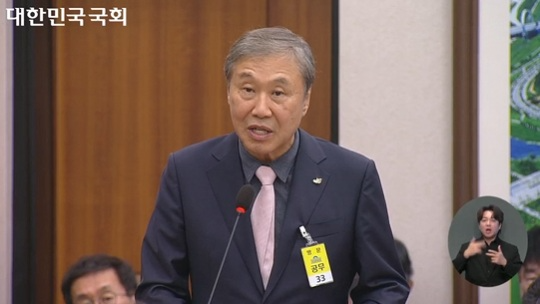 한승구 대한건설협회장이 국토위 국정감사에서 발언하는 모습./사진=대한민국 국회