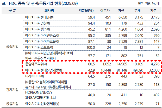 HDC 종속 및 관계기업 현황./출처=나이스신용평가