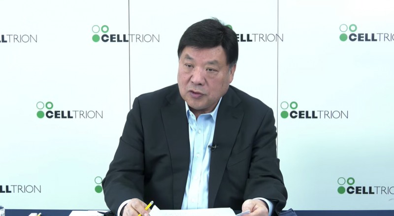 서정진 셀트리온 회장이 지난 19일 온라인 간담회에서 발표를 하고 있다. /사진=셀트리온