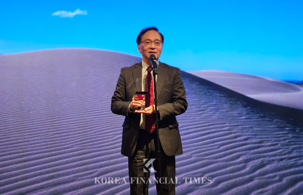 김중호 에어서울 대표이사가 지난 25일 서울 중구 르메르디앙 호텔에서 진행된 돗토리현(요나고) 관광설명회에서 기념사를 말하고 있다. /사진제공=신혜주 기자